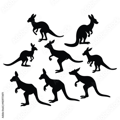Silhouettes of kangaroos vector design set with white Background