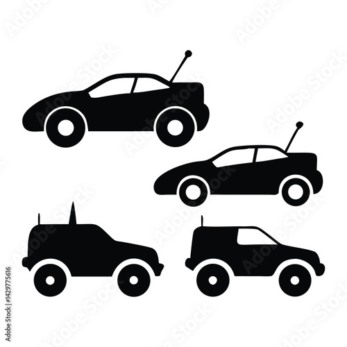 Silhouettes of radio controlled cars set with white Background