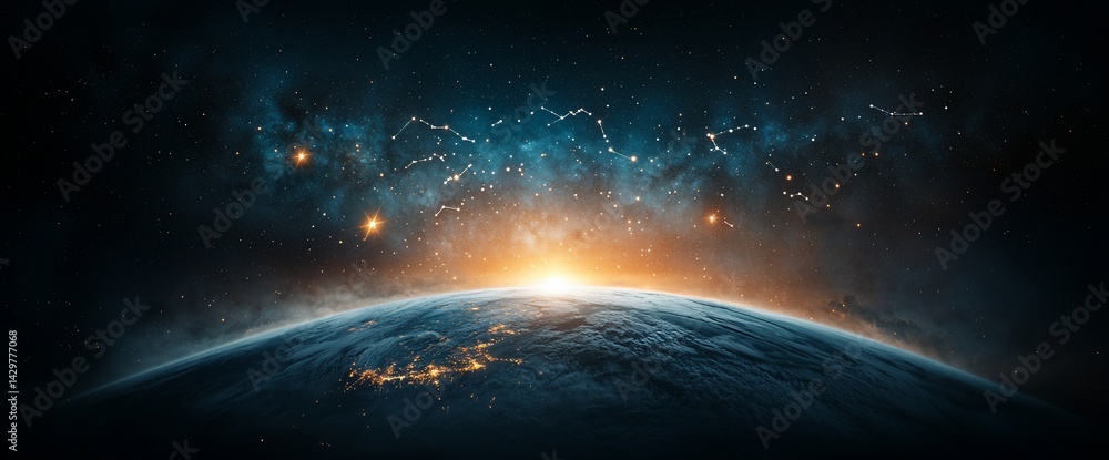 Obraz premium Cosmic Sunrise Over Earth