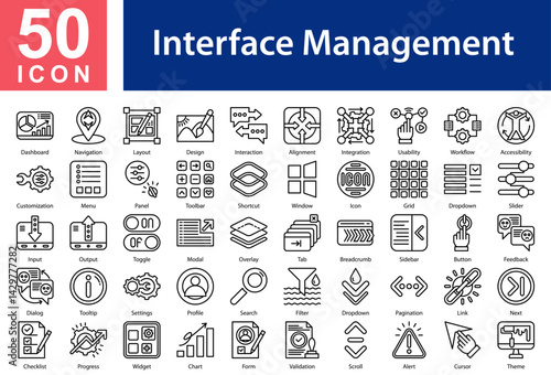 Interface Management Icon Collection and Symple Concept Black Outline