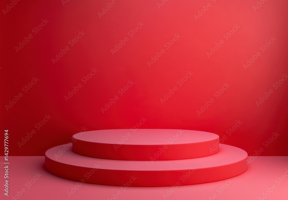 Red Minimalist Display Stand with Creative Background for Product Showcase Red Minimalist Display Stand with Creative Background for Product Showcase