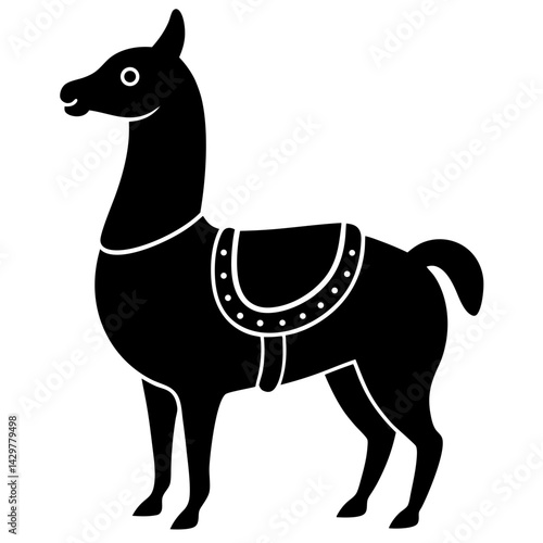 Silhouette of a llama with saddle vector art