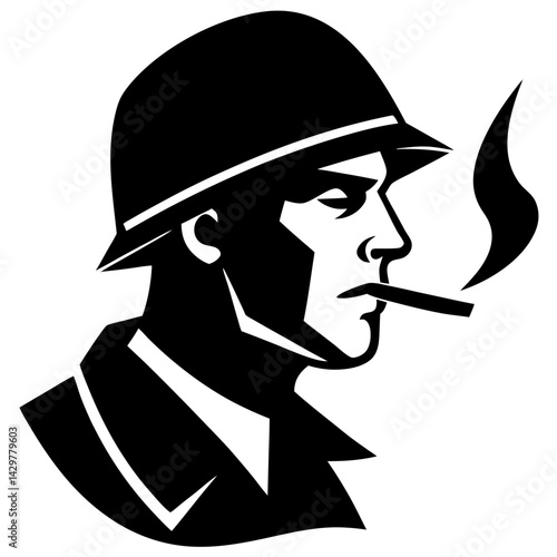 Man in hat smoking silhouette vector design
