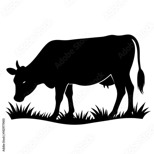 Silhouette of a cow grazing in the pasture