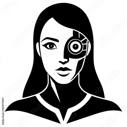 Cyborg woman face silhouette vector design