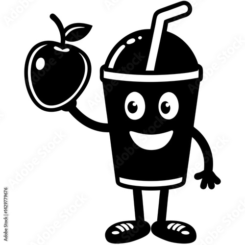 Happy smoothie character holding an apple