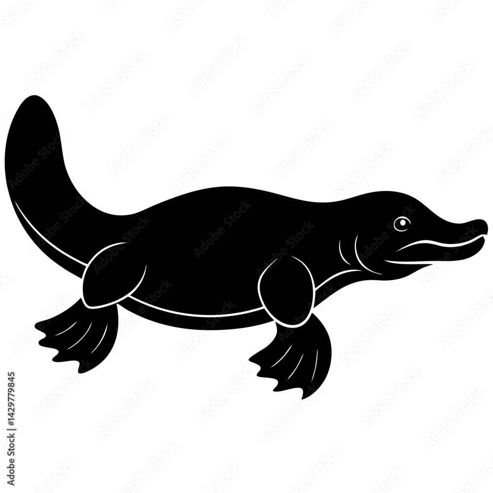Obraz premium Silhouette of a swimming platypus vector art
