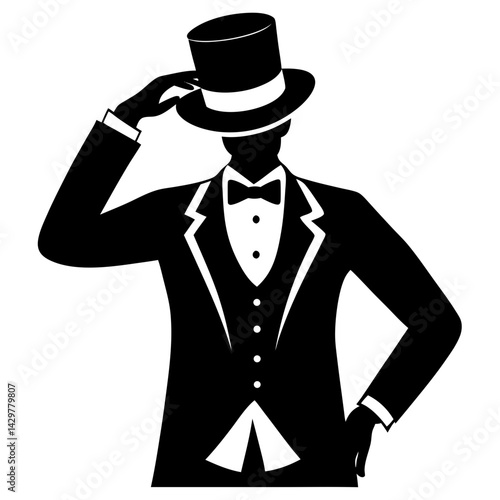 Man in tuxedo tipping his top hat silhouette