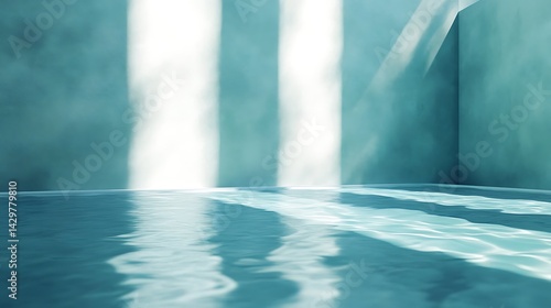 Abstract blue interior with empty wall and floor.