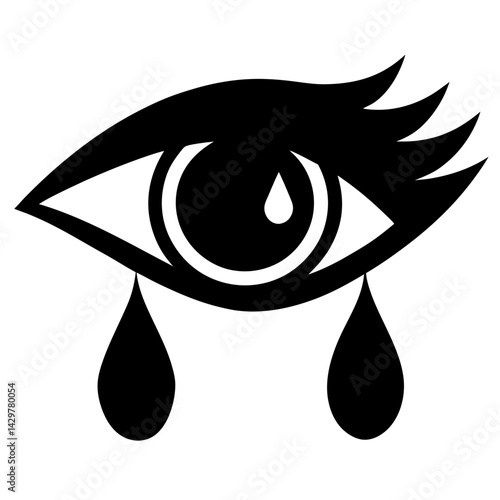 Silhouette of a crying eye with two tears