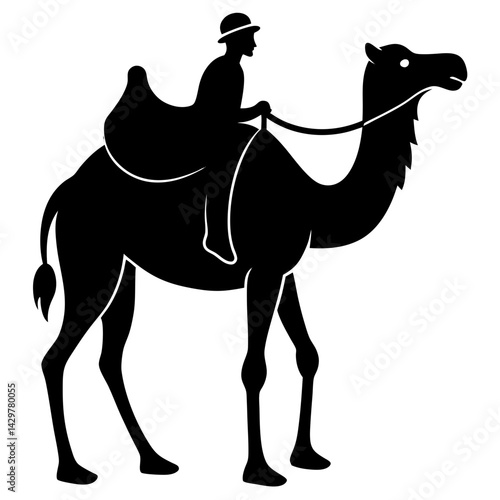 Silhouette of man riding a camel vector art