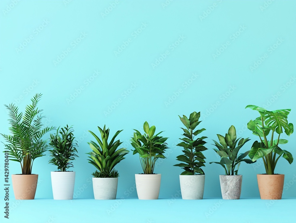 Obraz premium Houseplants on Blue Wall