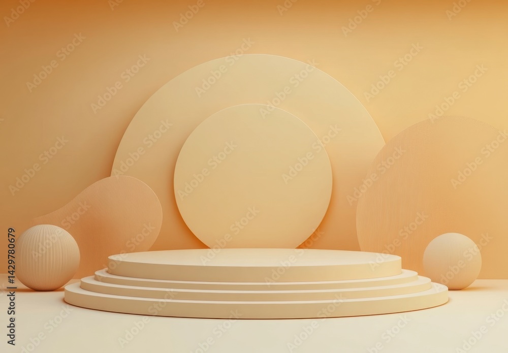 Fototapeta premium Minimalist Scene with Geometric Shapes and Soft Cream Background