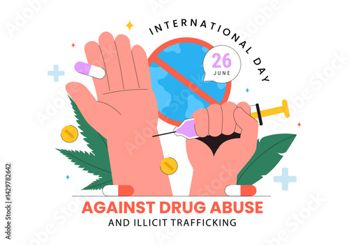 International Day Against Drug Abuse and Illicit Trafficking Vector Illustration with Anti Narcotics Awareness to Avoid Drugs and Harmful Medicines