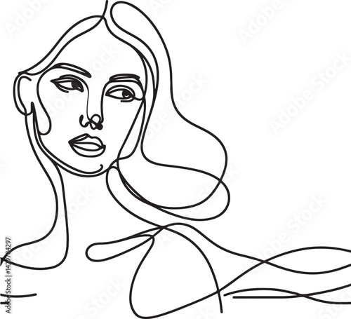 A Women face in continuous line art drawing style