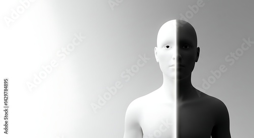 Monochrome Figure Split by Light, Evoking Contrast