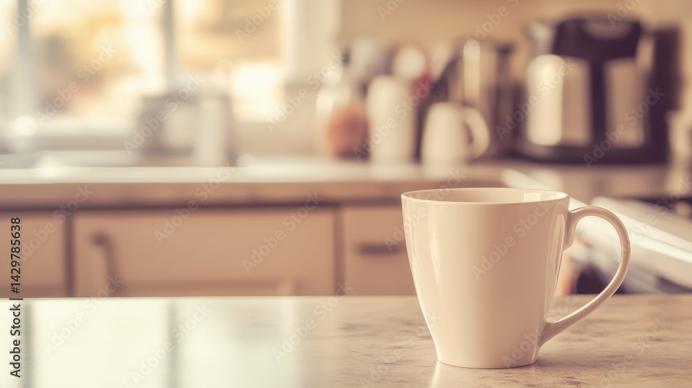 Obraz premium A warm, inviting kitchen scene featuring a simple white mug.
