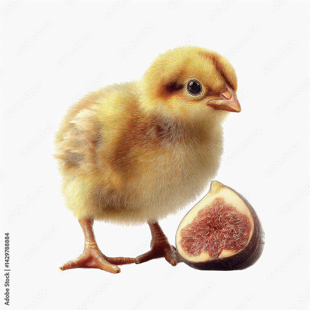 Obraz premium Adorable Baby Chick with a Fresh Fig
