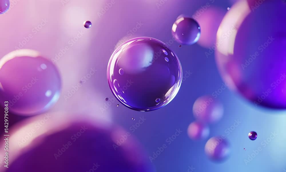 Abstract Purple Bubbles Spheres Macro Render with Transparent Liquid Background and Clean Modern Design in Soft Lighting Abstract Purple Bubbles Spheres Macro Render with Transparent Liquid Background and Clean Modern Design in Soft Lighting