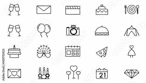 event planning set of web icons in linear style  e.eps
