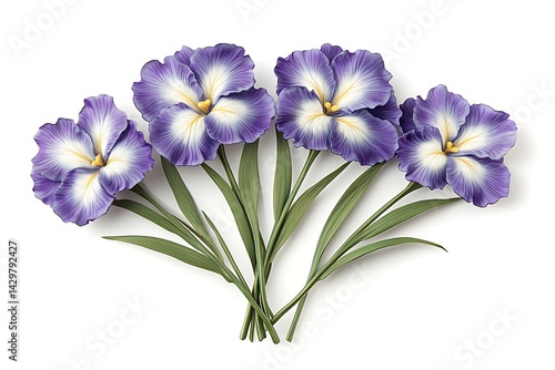 Four Irises, Artfully Arranged, Isolated,  Floral Design, High Quality Stock Photo