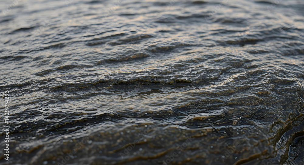 Close Up Ripples Water Edge on Dark Natural Surface Texture Close Up Ripples Water Edge on Dark Natural Surface Texture