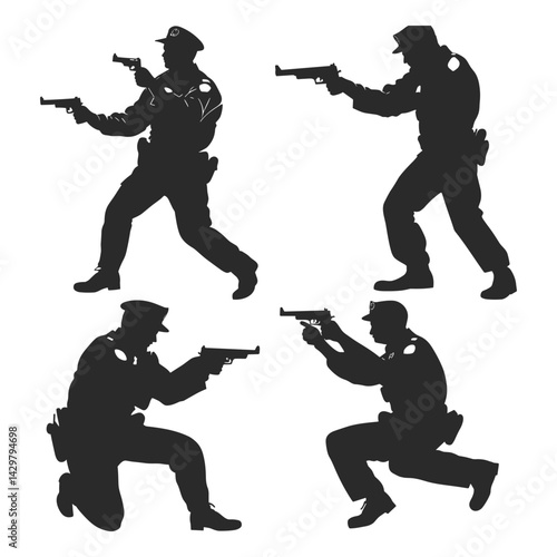 Soldiers in Action with Guns Silhouette