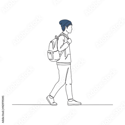 One Line Art – Adventurous Man with Hat and Bag