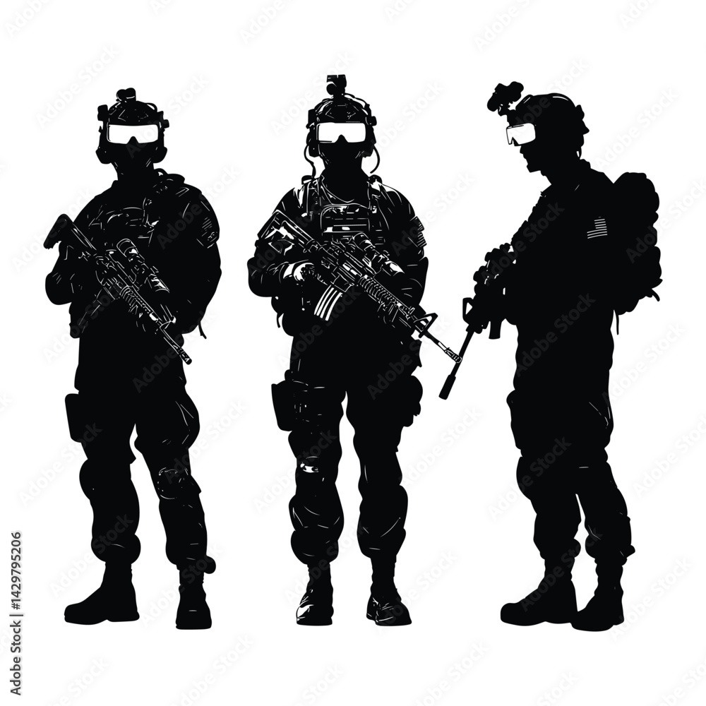 Obraz premium Military Soldiers with Equipment in Silhouette