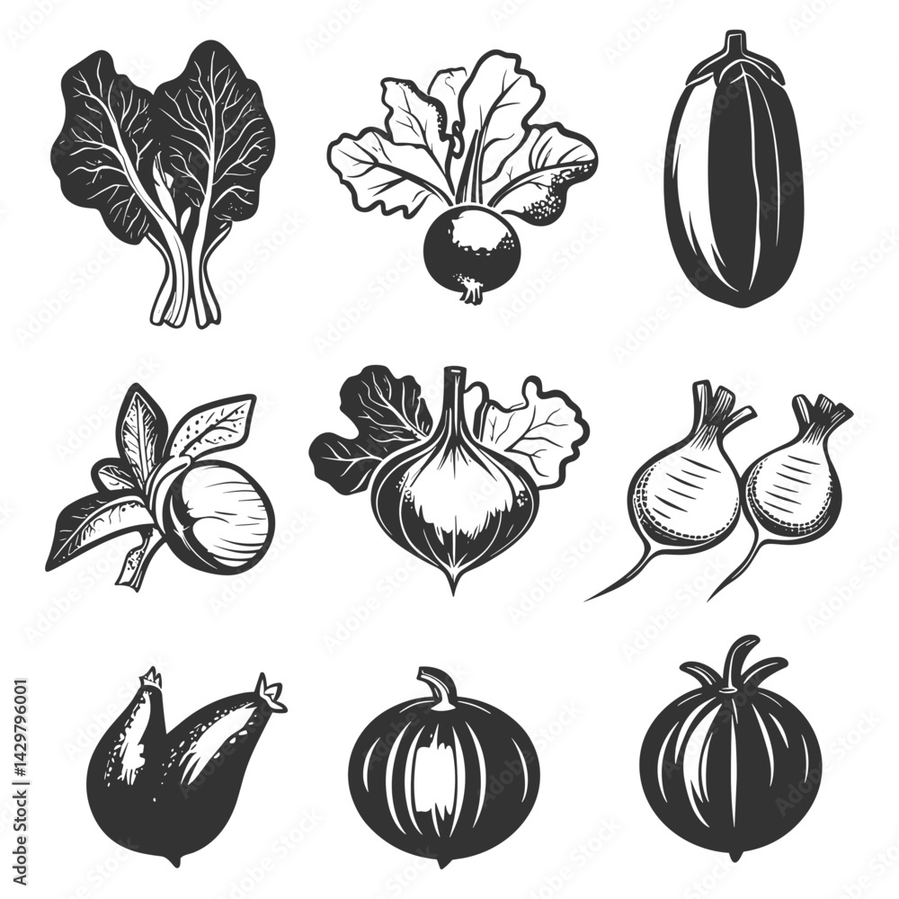 Hand Drawn Vegetables with Line Art Style Hand Drawn Vegetables with Line Art Style