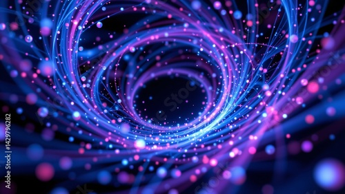 A swirling vortex of deep ultramarine and vivid violet light intertwines, resembling a nebula compressed into strands