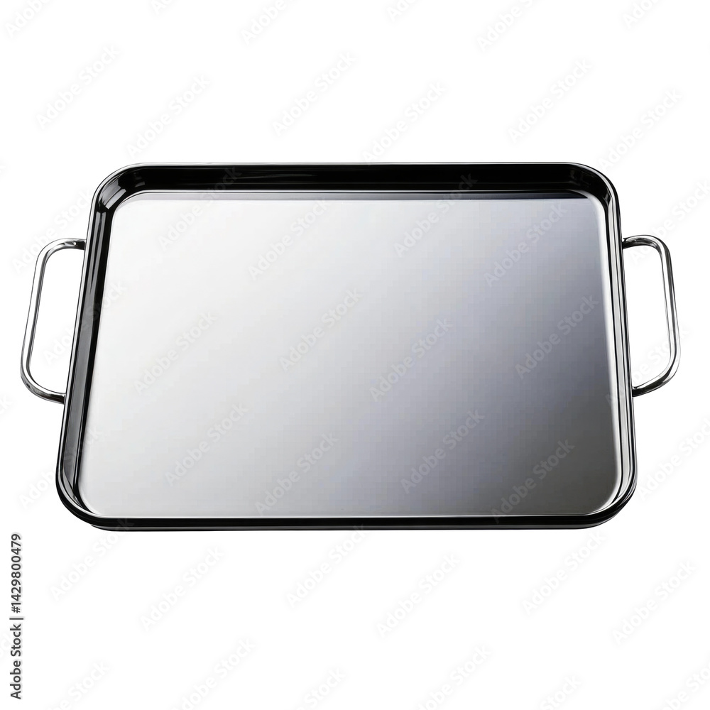 Stainless Steel Serving Tray with Handles for Entertaining and Food Presentation on transparent background Stainless Steel Serving Tray with Handles for Entertaining and Food Presentation on transparent background