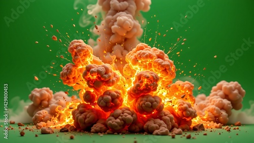 A meticulously crafted, 4K rendered explosion sequence designed for chroma key compositing against a green screen