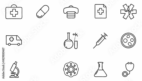 medicine and health set of web icons in line style.eps
