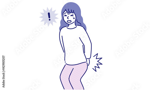 お尻を患う女性のシンプルなベクターイラスト(痔・腰痛など)