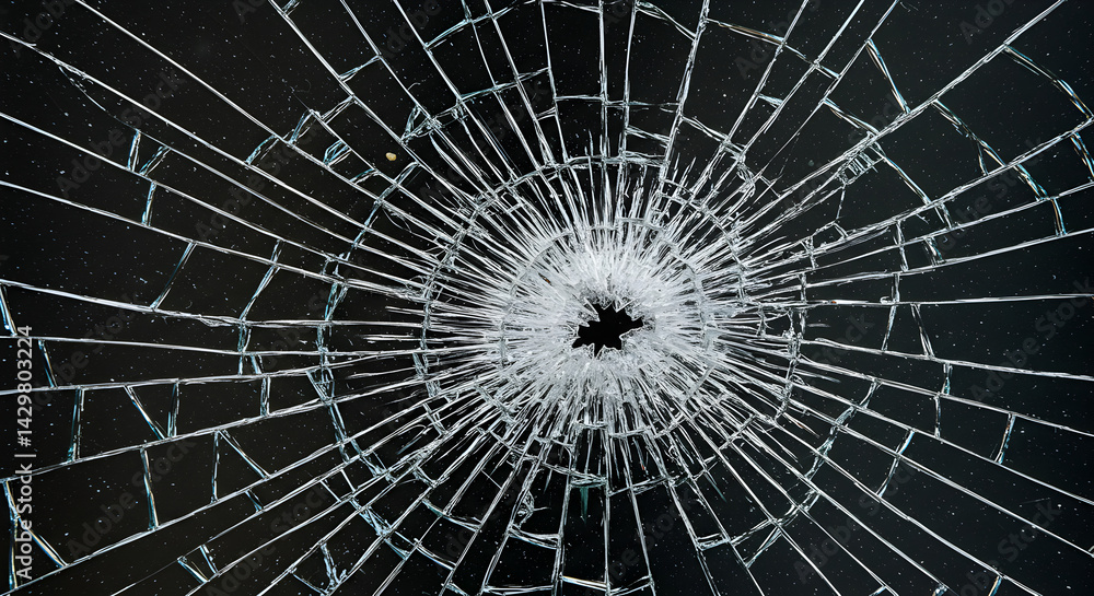 Fototapeta premium Shattered Glass Texture Against Black Backdrop Offering Sharp Contrast