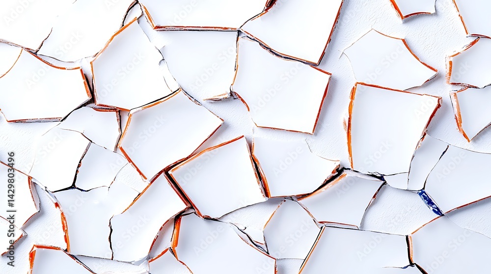 Shattered white pieces with orange edges create a fractured, mosaic-like texture Shattered white pieces with orange edges create a fractured, mosaic-like texture