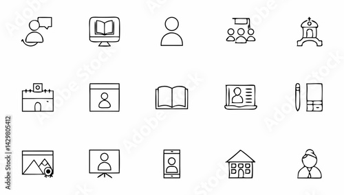 school set of web icons in linear style  education.eps