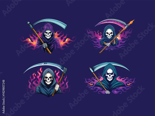 Esport logo of a grim reaper Skull face dark themed gaming clan identity