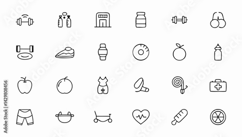 sport and fitness set of web icons in line style  .eps