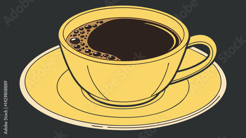 Close up yellow cup of black coffee isolated on dark green background with clipping path. A mug of coffee vector illustration.
