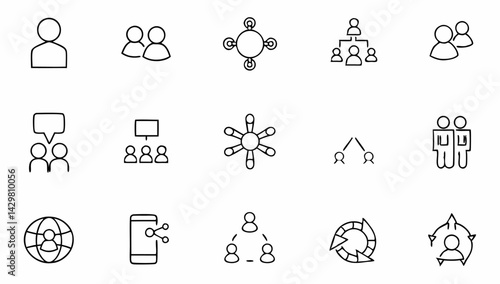 team work set of web icons in line style  teamwork.eps