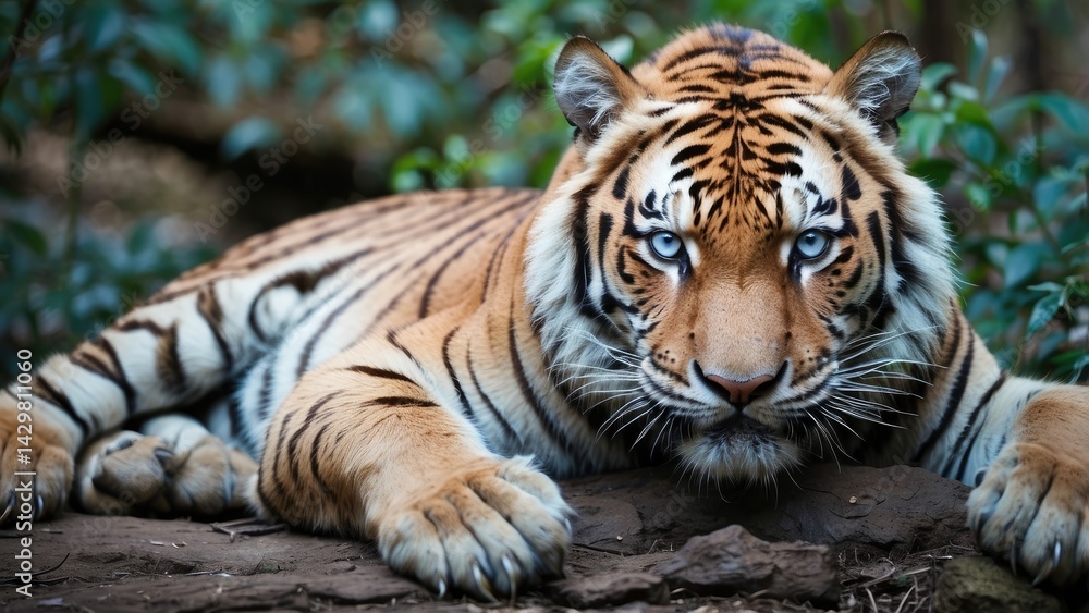 Obraz premium Majestic Blue-Eyed Tiger Close-Up – Vibrant Wildlife Animal Portrait