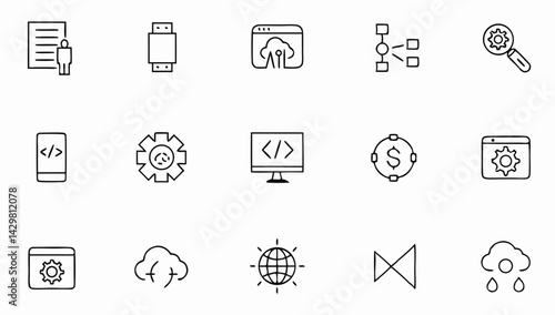 web development set of web icons in line style  de.eps