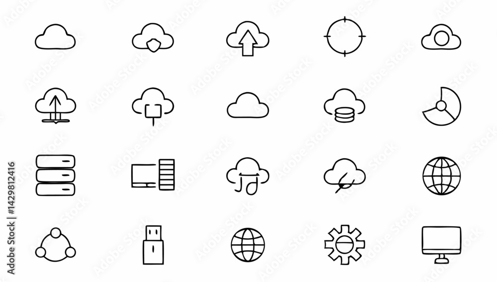 Fototapeta premium web hosting set of web icons in line style hostin.eps