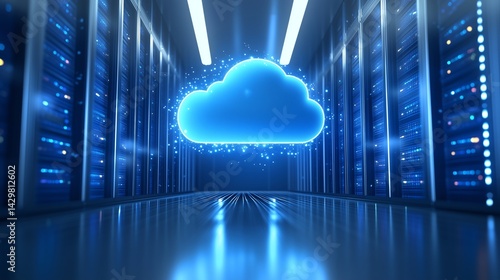 Digital cloud storage illustration showing upload and download process. Simple vector design for web banner templates.
