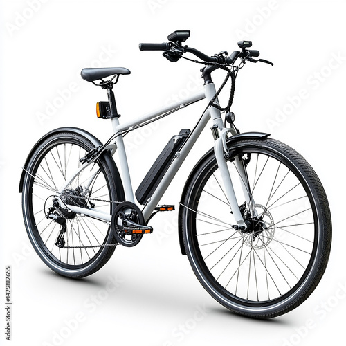 Modern white electric bicycle with black tires and frame stylish design for city commuting eco friendly transportation