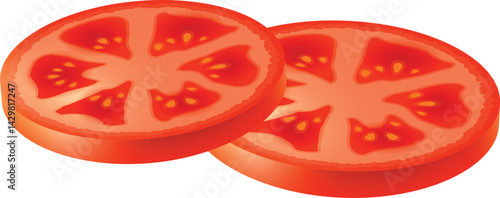 tomato slices isolated on white.Vector illustration of a red tomato slice, isolated on a white background. Clean, flat design style, perfect as a simple vegetable icon or food graphic.