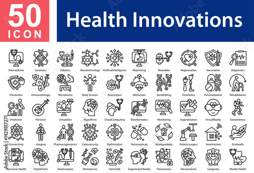 Health Innovations Icon Collection and Symple Concept Black Outline