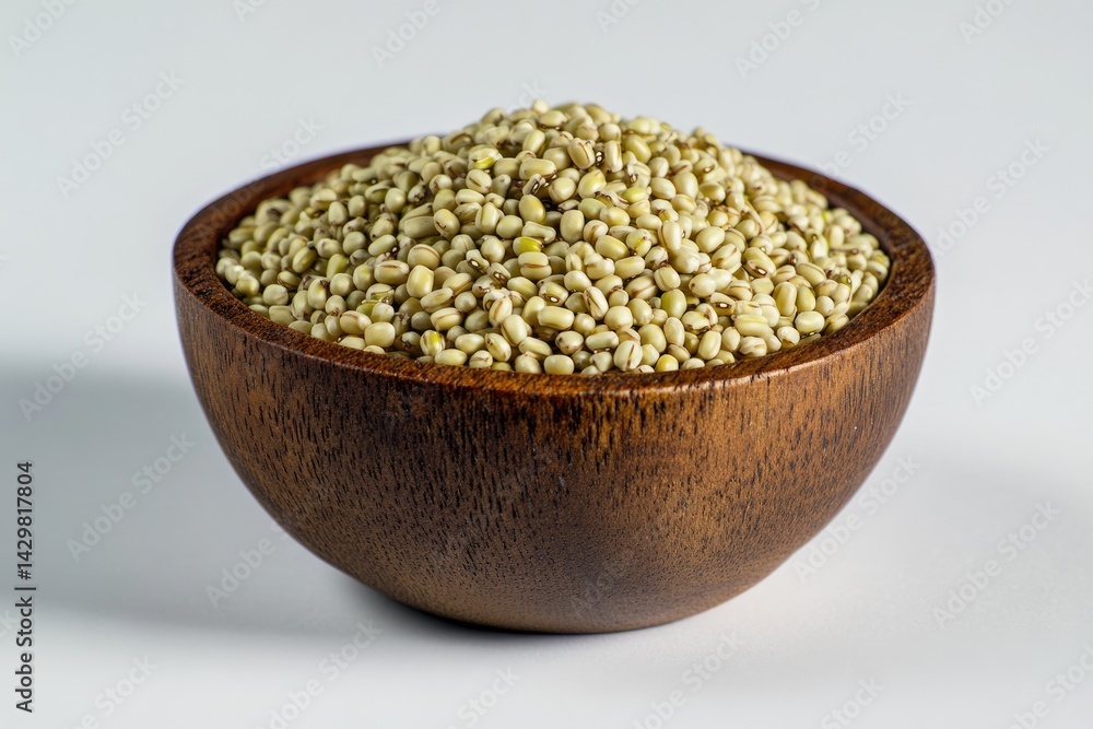 Light-colored seeds in wooden bowl Light-colored seeds in wooden bowl